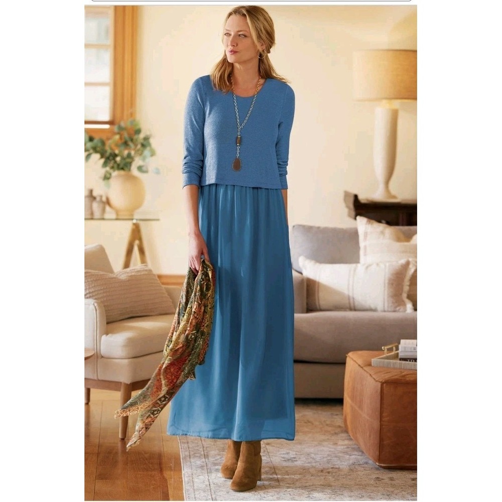 New! Womens Soft Surroundings Cassie Sweater Chiffon Maxi Long Dress Size 1X NWT